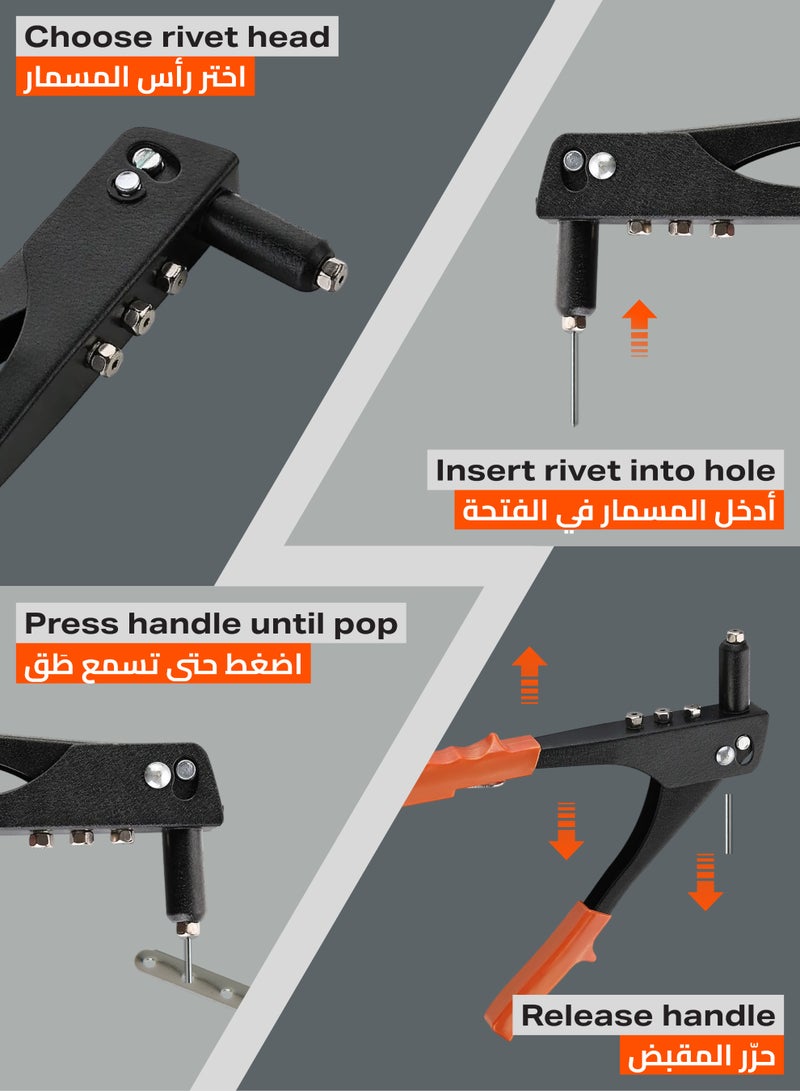 LAWAZIM Pro7 Hand Riveter - 10inch - Rivet Gun for Metalworking and DIY Projects -Includes Blind Pop Rivets, Interchangeable Nosepieces, and Hex Wrench for Smooth Operation & Handle Lock for Secure Storage - Image 3